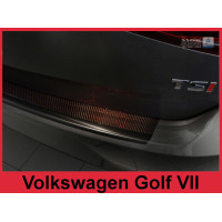 Накладка на бампер із загином Volkswagen Golf VII Hatchback (чорна сталь+carbon red)