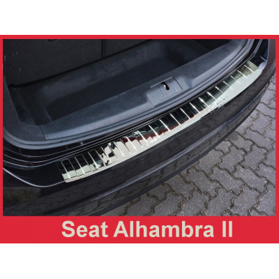 Накладка на бампер із загином та ребрами Seat Alhambra II/Volkswagen Sharan II (подвійне полірування)