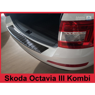Накладка на бампер із загином та ребрами Skoda Octavia III Kombi чорна (графіт)