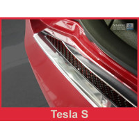 Захисна накладка на бампер із загином Tesla Model S Liftback (сталь+carbon red)