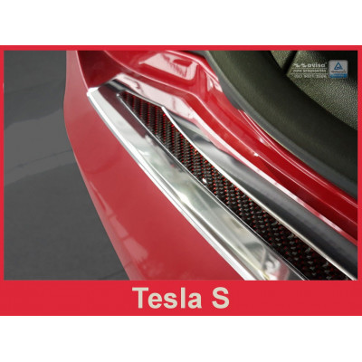 Захисна накладка на бампер із загином Tesla Model S Liftback (сталь+carbon red)