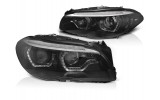 Чорні передні LED фари BMW F10/F11 рестайл 3D ANGEL EYES